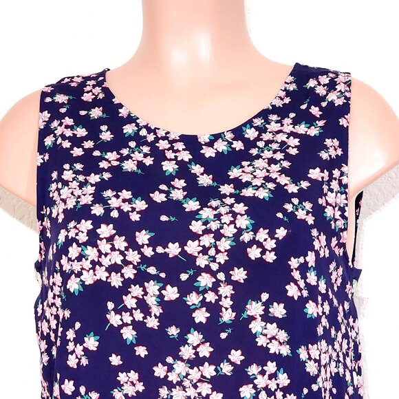 Draper James RSVP Silky Side Buttons Top Floral Sleeveless Navy Pink - Picture 2 of 8